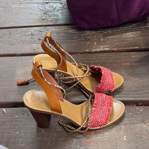 J. Crew Pink and Brown Braided Heels